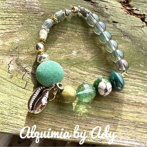 Big oversized Aura mystic quartz and Ocean jasper beaded bracelet
